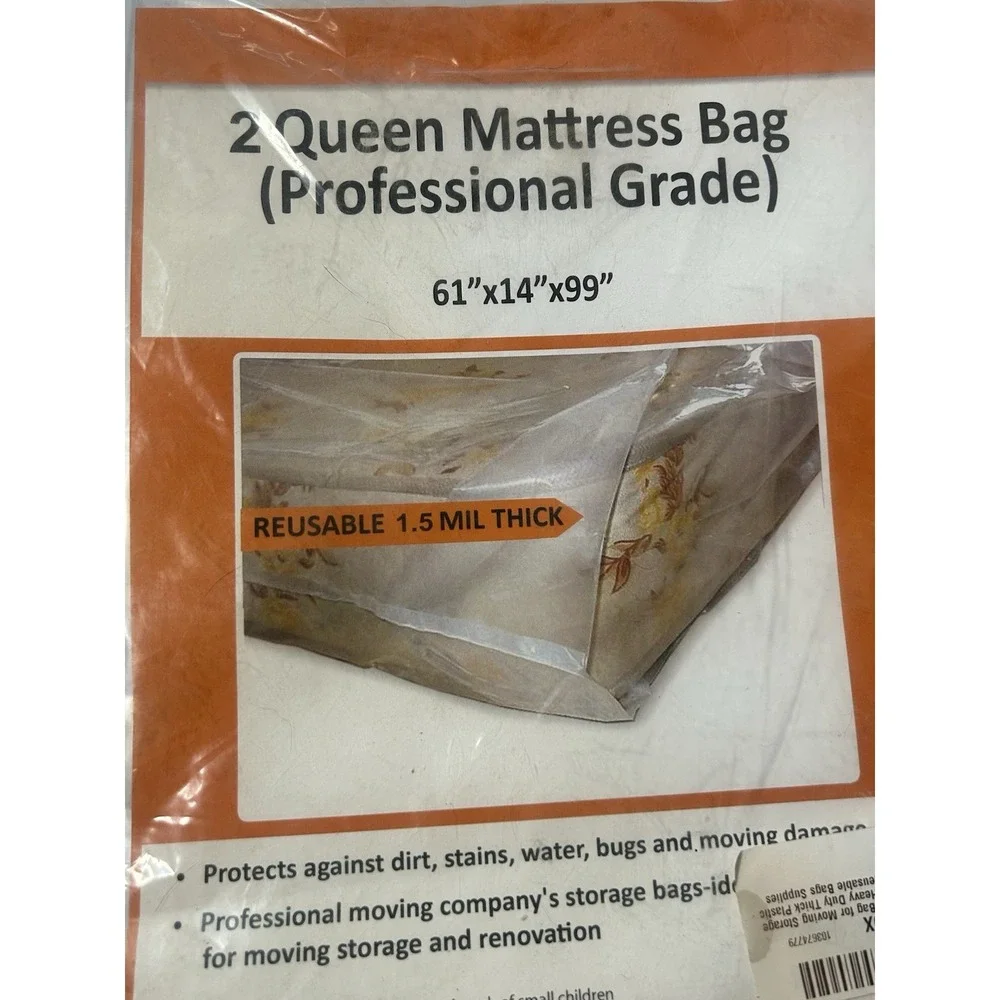 Professional Grade 4mil Thick Queen Size Mattress Bag for Moving 61
